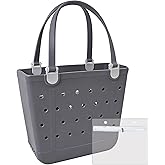 Juyeesm Medium Beach Bag, Waterproof Rubber Beach Bag, Washable Open Tote Bag Durable Tote Travel Bags for Outdoor Sport