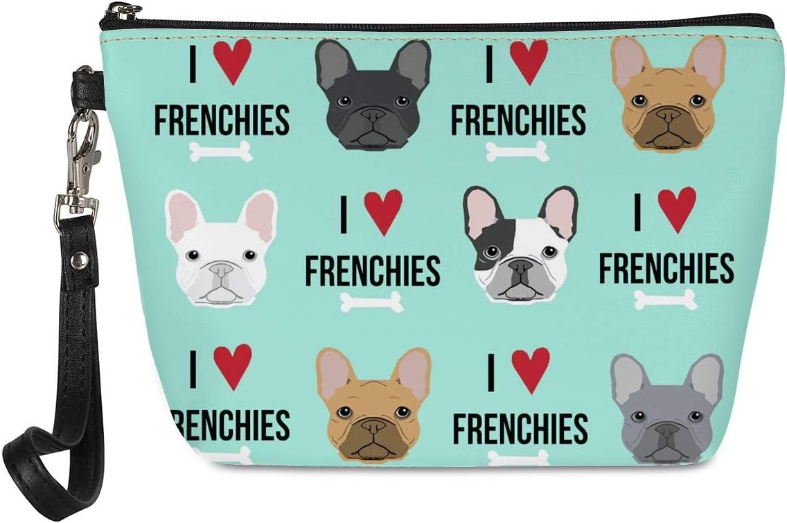 Mumeson Women Girls Trapezoid Cosmetic Make Up Storage Bag French Bulldog Printed Outdoor Shopping Coins Wallet Organizer