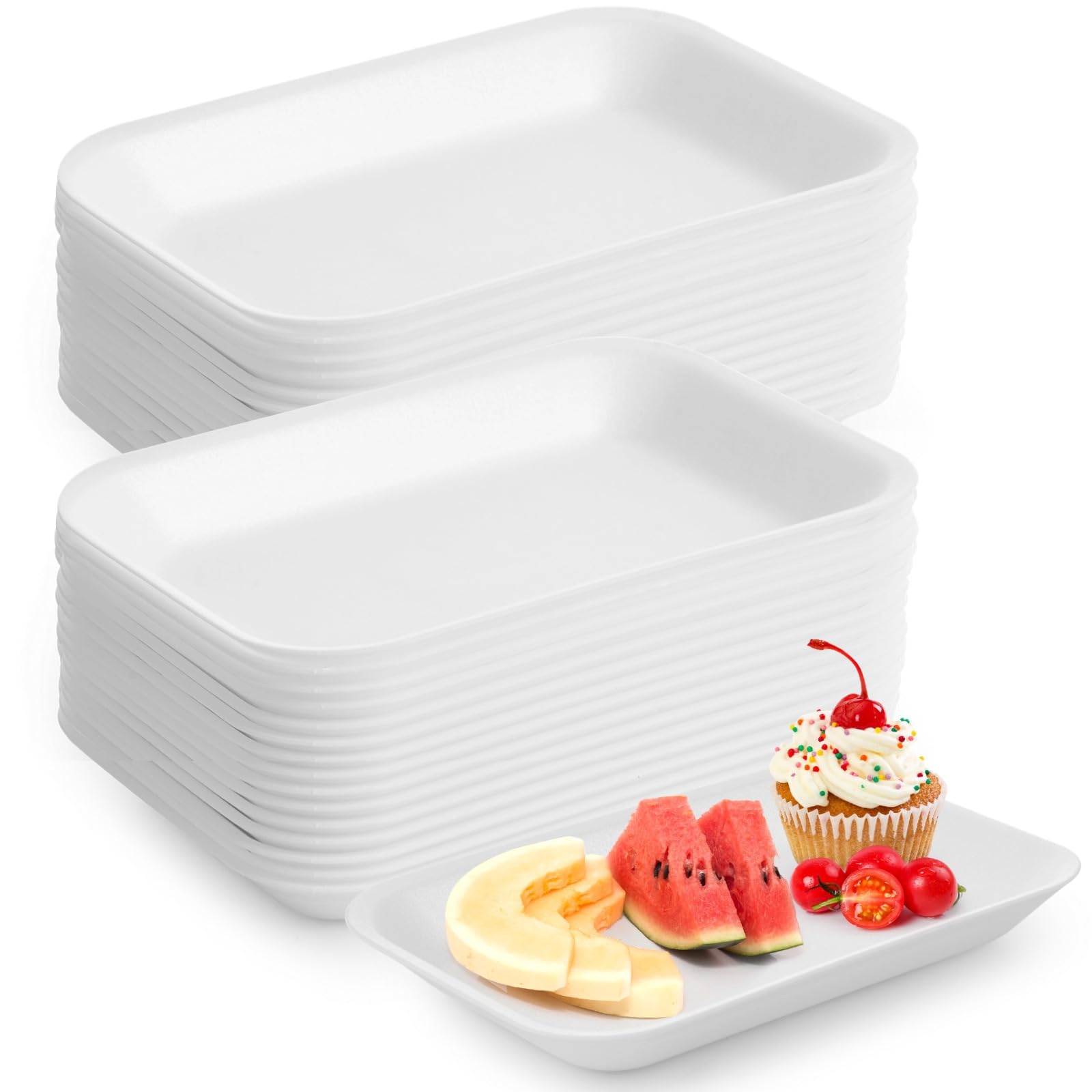 Photo 1 of 150 Pcs Crafts Foam Trays, White Foam Supermarket Disposable Poultry Meat Fruit Trays, BBQ Grill Roast Food Plates, Rectangle DIY Craft Painting Trays for Printmaking DIY Handicraft (8 x 4.7 x 1 in)