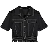 Omoone Women's Short Sleeve Denim Shirt Peplum Ruffle Hem Denim Crop Top Jackets Cowgirl Outfits