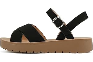 Soda CHESTER ~ Women Flat Sandals Flatform Ankle Buckle Criss Cross Band Straps Sandals Shoes