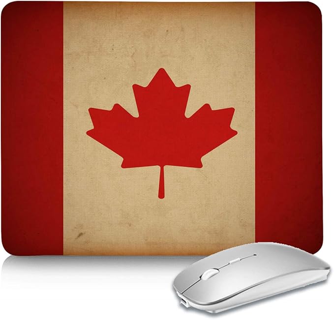 Canadian Flag Mouse Pad Mat with Stitched Edges, Rectangle Work Mousepad with Non