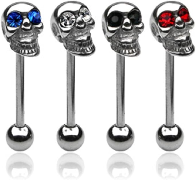 PunkJewelry Piercing Piercing de Lengua Barbell Calavera 4er Set 316l Acero Quirúrgico