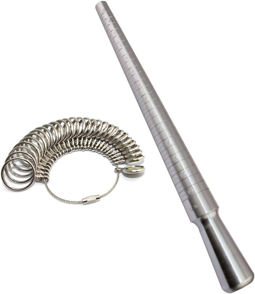 PHYHOO Jewelry Tool Ring Sizer Mandrel Finger Sizing Measuring Stick Metal Size 1-13