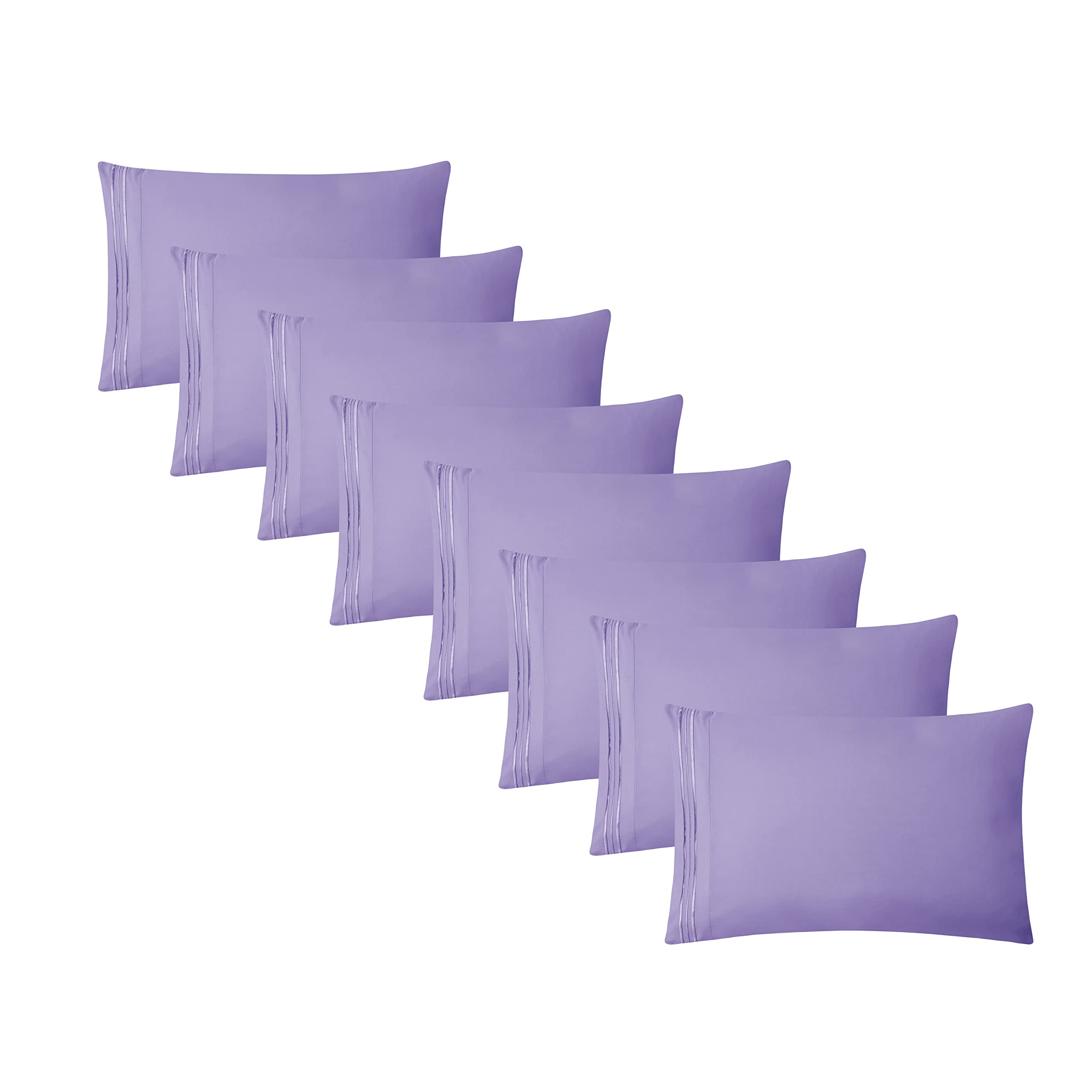 Clara Clark King Pillowcases Set of 8 - Ultra Soft Brushed Microfiber, Pillow Covers with Envelop Closure, Lavender.