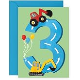 CENTRAL 23 Third Birthday Card for Boys - Happy 3rd Birthday - Age 3 - Three Year Old - Tractors Greeting Card - Fun Construction Vehicle Themed Card for Kids - Son, Grandson, Toddler