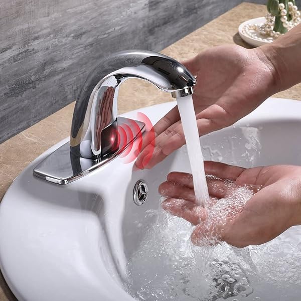 CHARMINGWATER TOUCHLESS BATHROOM SINK FAUCET, MOTION AUTOMATIC SENSOR FAUCET WITH HOLE COVER PLATE, CHROME