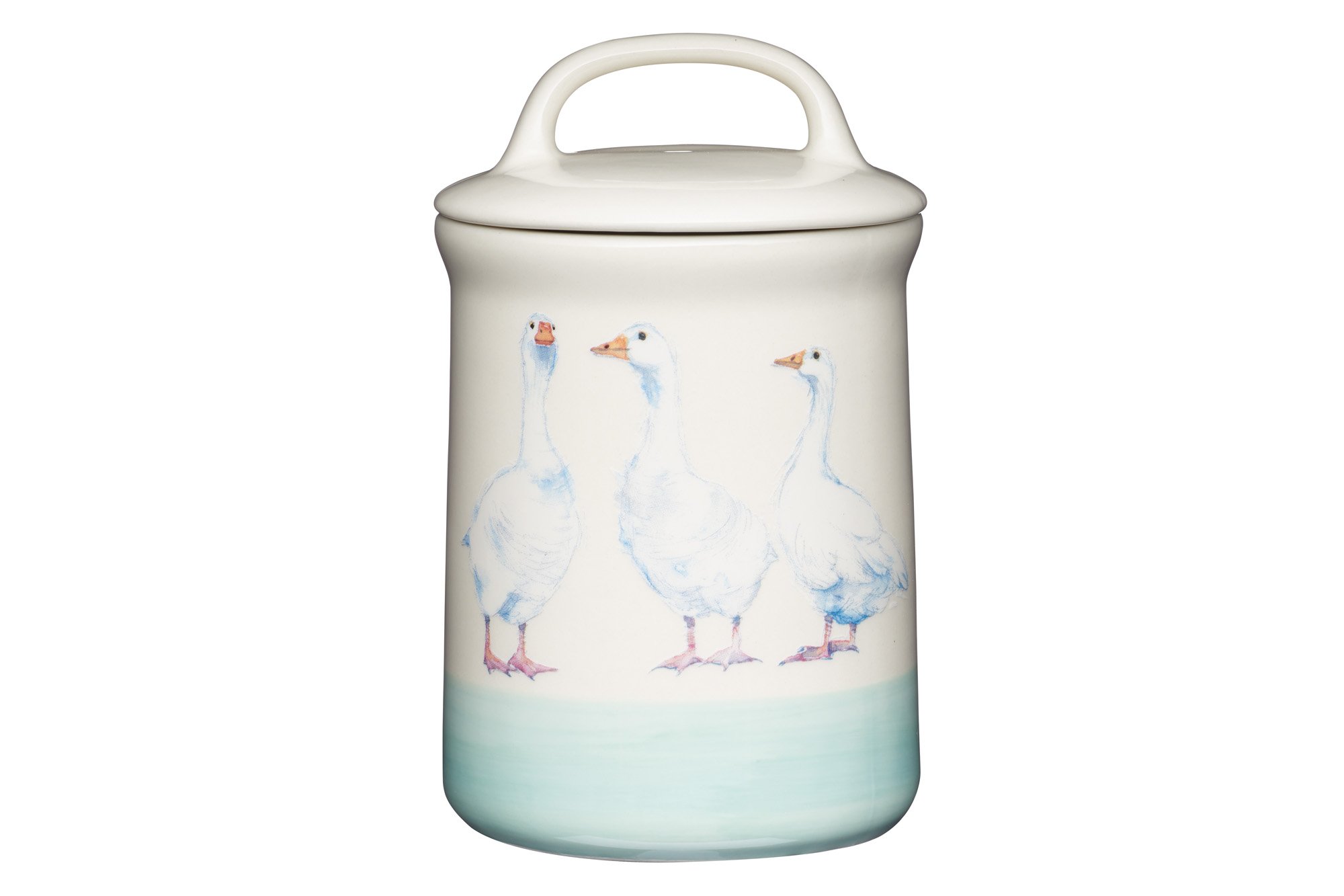 KitchenCraft Apple Farm Hand-Finished 'Gabby Goose' Ceramic Airtight Storage Jar, 1.5 x 17.5 cm (4" x 7") - Cream/Green