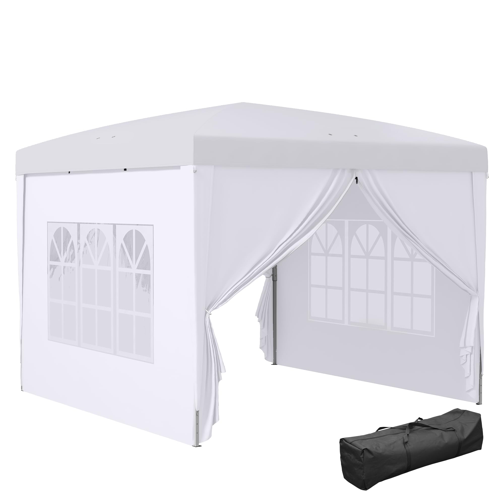 Outsunny 3 x 3 m Garden Pop Up Gazebo, Wedding Party Tent Marquee, Water Resistant Awning Canopy with Sidewalls, Windows, Carry Bag, White
