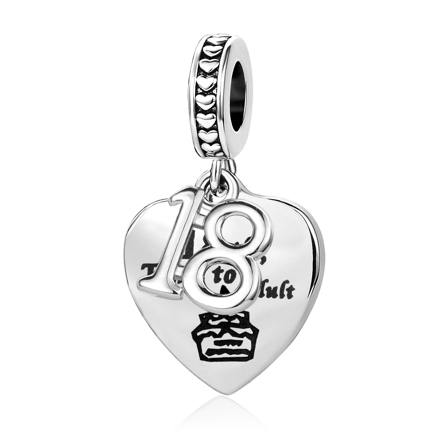 18th Birthday Love Heart Dangle Charm Compatible with Pandora Charms Bracelets Time to Adult 18 Cake Women Sister Daughter Granddaughter