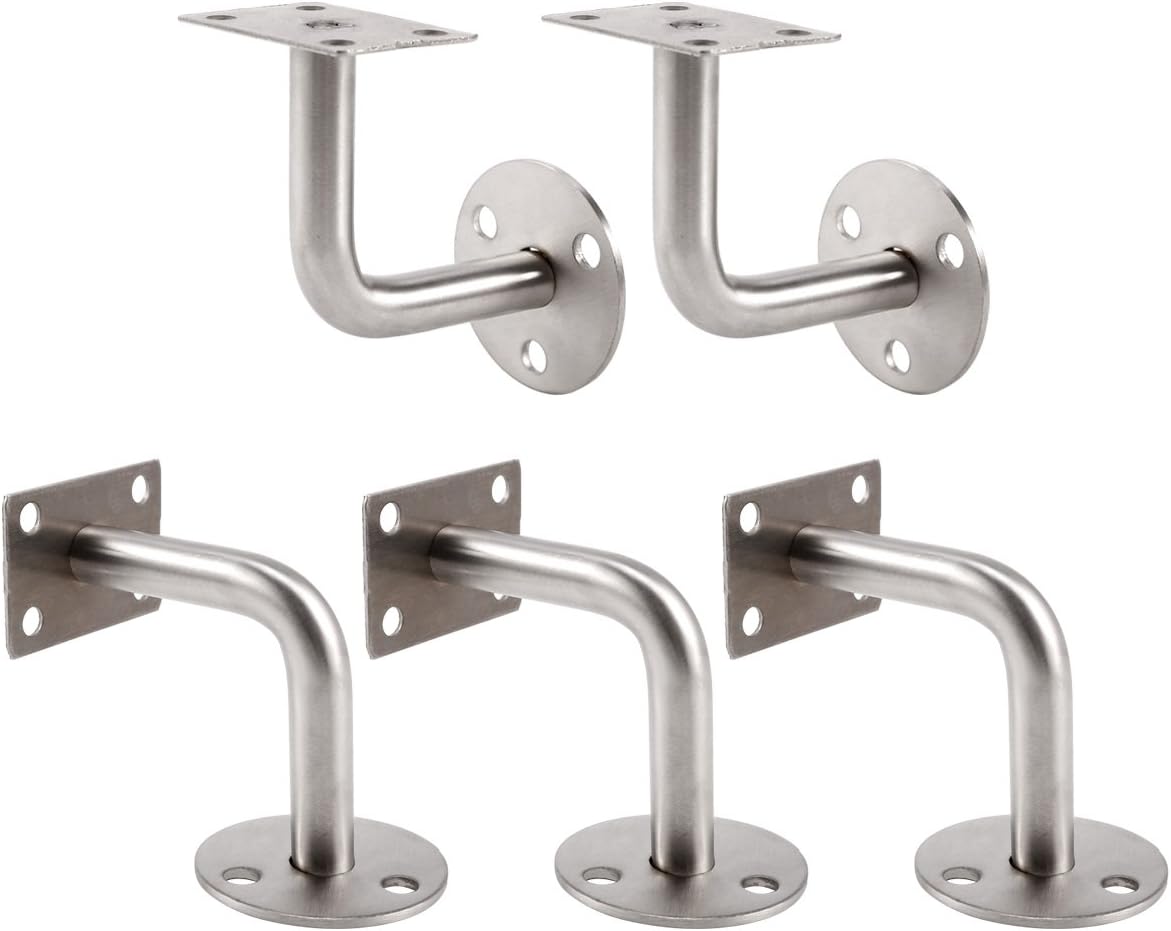 ZEONHAK 4 PCS Black Stainless Steel Mounted Handrail Brackets, 60x80mm Fixing Brackets For Bannister With Screws & Expansion Tubes For Stairs