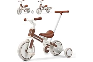 AMAZINGJOY 6 in 1 Toddler Tricycle with Push Handle Kids Tricycle for 2-5 Year Olds Toddler Bike for 1 Year Trikes for Kids 1-3 with Removable Pedal Adjustable Seat Birthday Gift Trike 1 to 3 Tricycle Brown