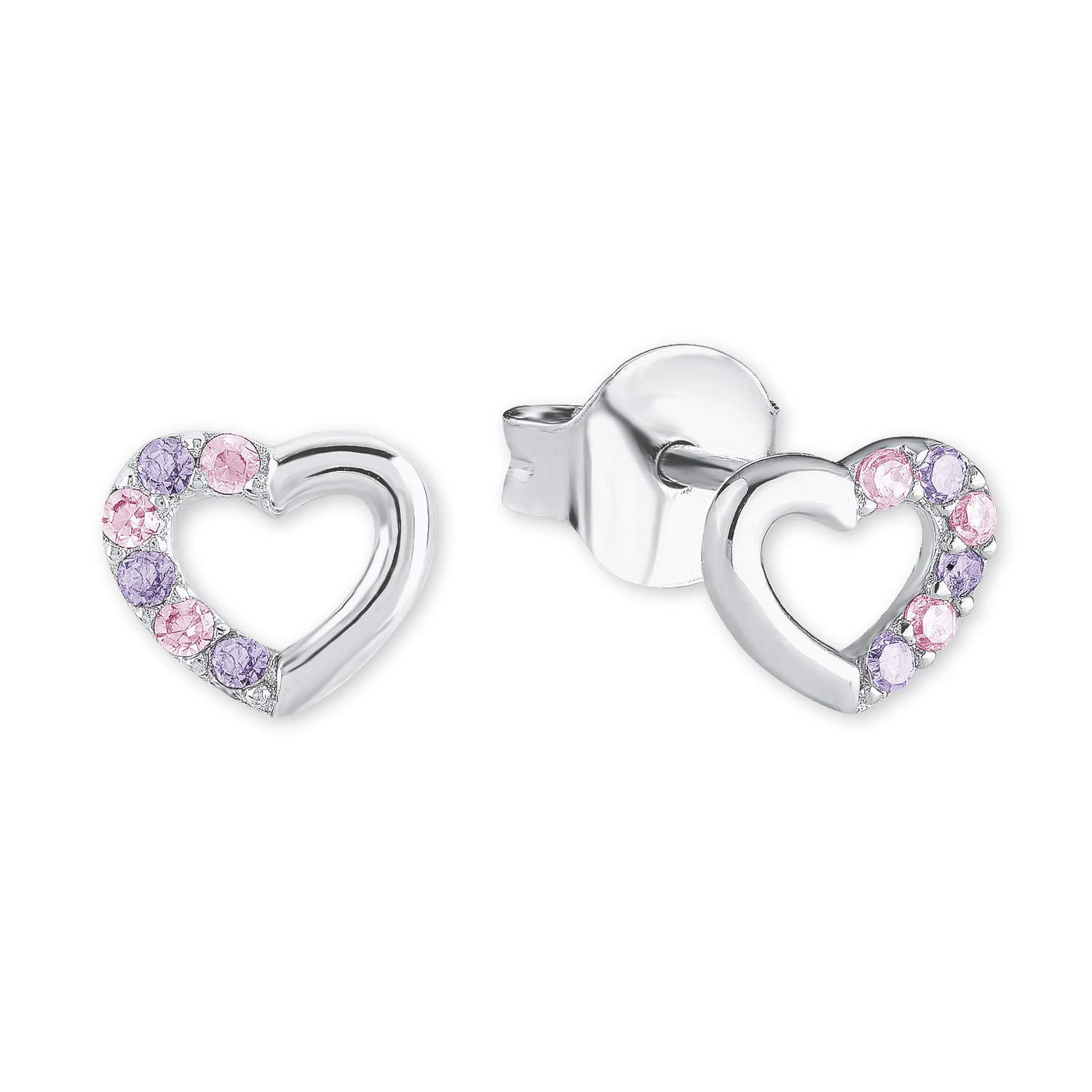 Prinzessin Lillifee stud earrings 925 Sterling silver girls' children's earrings, with zirconia synth., 0.5 cm, purple, heart, comes in jewelry gift box 2021106