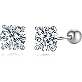 Moissanite Stud Earrings for Men Women, 925 Sterling Silver D Color Screw Back Moissanite Earrings White Gold Hypoallergenic Perfect Jewery Gifts