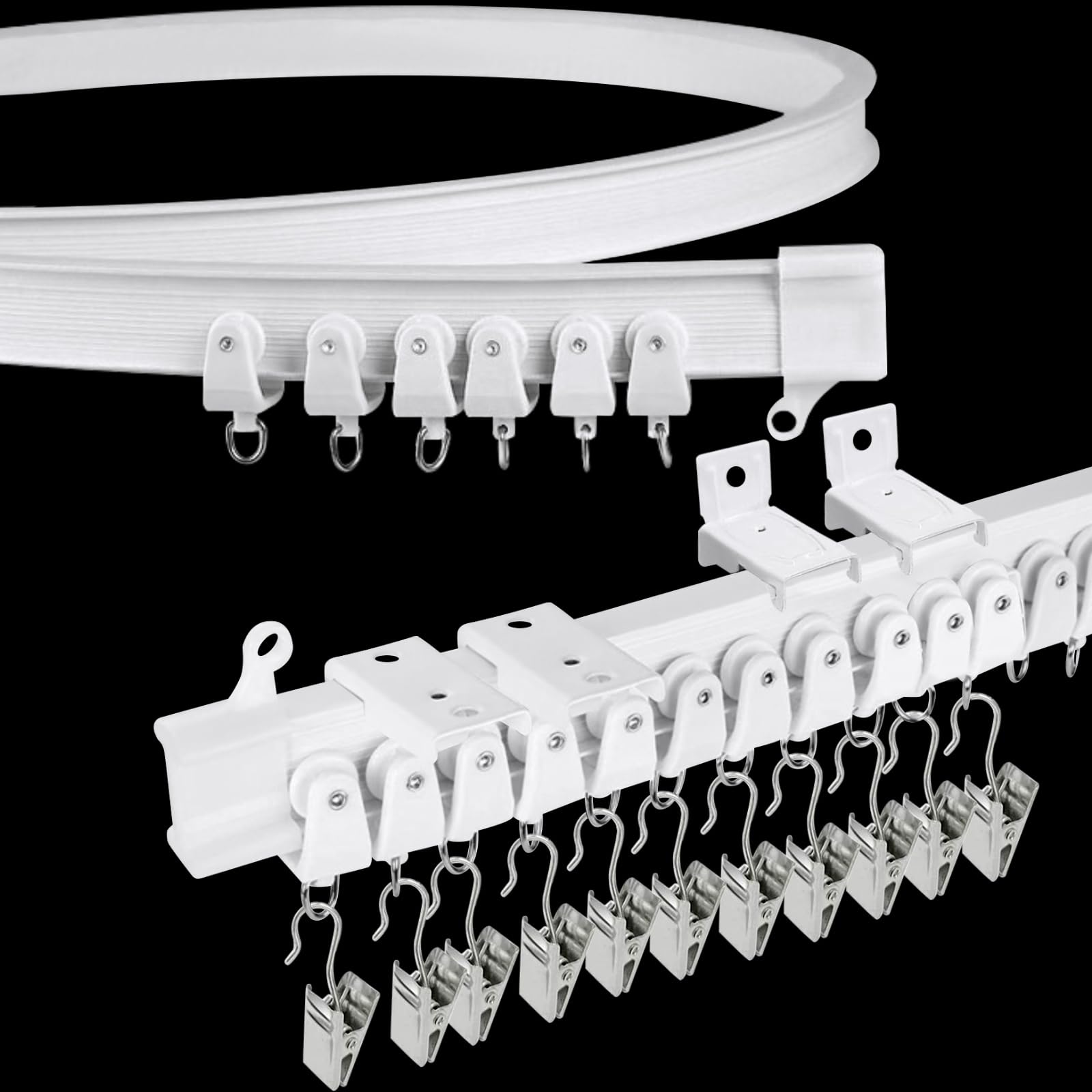 KOLAKO Bendable Ceiling Curtain Track, 3m Flexible Curtain Rail for Bay Window, White, Polyvinyl Chloride Exterior Finish, Plain Finish