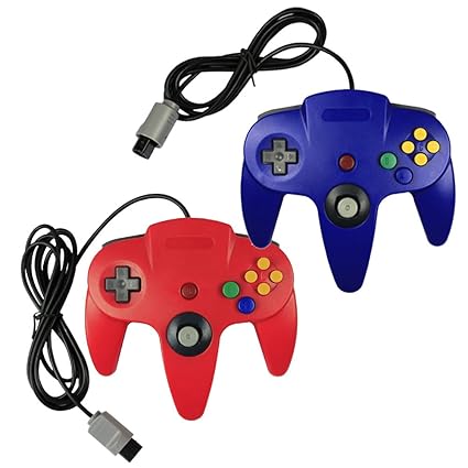 Pomilan Controller für Nintendo 64, Retro-Design, Blau und Rot, 2 Stück