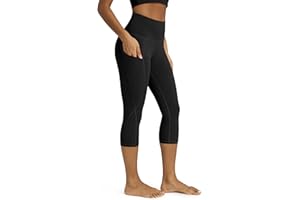 ODODOS Women's High Waisted Yoga Capris with Pockets, Tummy Control Non See Through Workout Athletic Running Capri Leggings