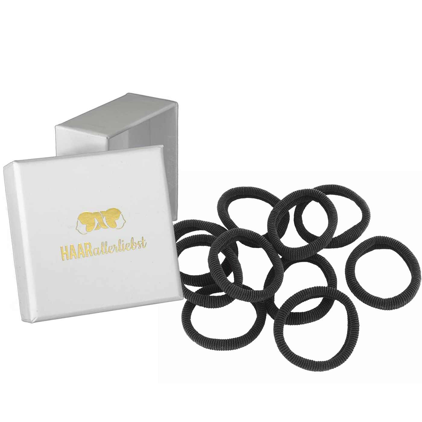 HAARallerliebst Hair Bobbles Extra Soft (Pack of 10) Black 4 cm with Storage Box (Box Colour: White; Colour: Black)