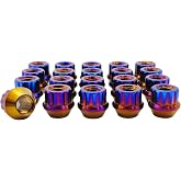 RISON-Titanium 12-Point Titanium Stud Lock Lug Nuts M12X1.5 Lug Nuts 20 PCS Titanium Lug Nuts Open End Burnt Blue/Rainbow/Red Color TI GR5 Lug Nuts (M12x1.5, Burnt Blue) (M12x1.5, Burnt Blue)