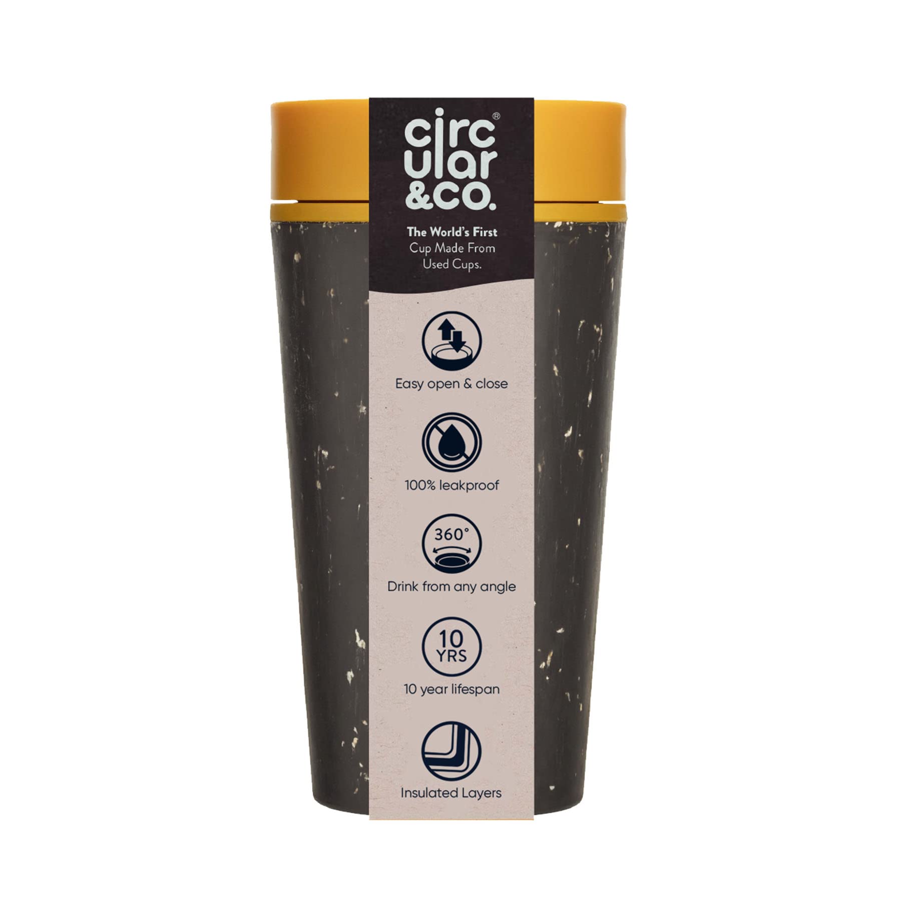 Circular and Co Mark I Model (PRE 2024) - Reusable Coffee Cup 12oz/340ml - 100% Leak-Proof, Sustainable & Insulated (Black & Electric Mustard)
