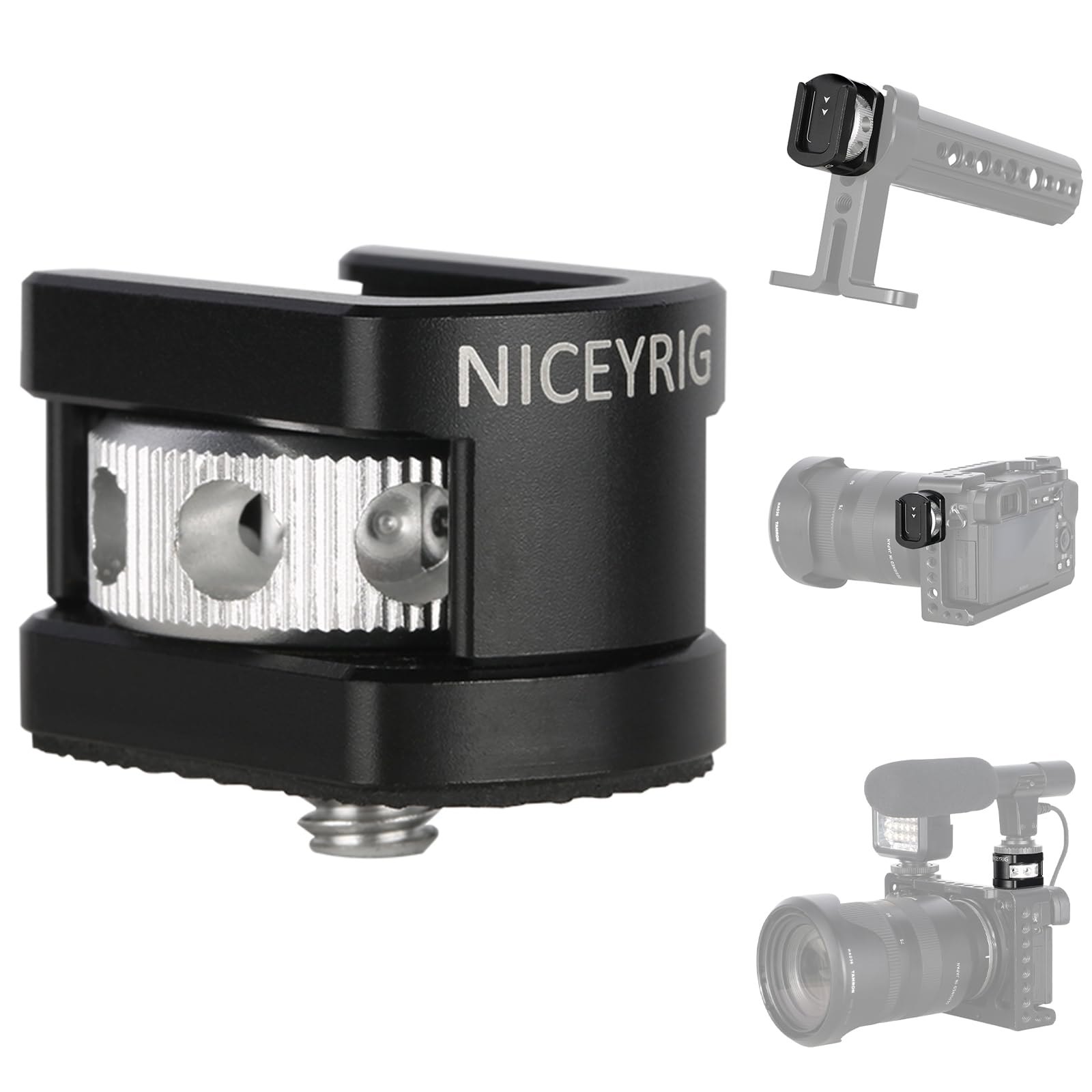 NICEYRIG Cold Shoe Clamp Mount Adapter with 1/4’’-20 Screw for Microphone/Monitor/LED Lights Bracket