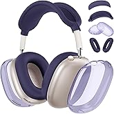 [4 in 1] Silicone Case Cover for AirPods Max, Clear Soft TPU Ear Cups Cover/Ear Pad Case Covers/Headband Covers Transparent Accessories for Apple AirPods Max (2024/2020)(USB-C/Lightning), Dark Purple