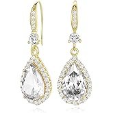 Diamond Dangle Earrings for Women Silver/Gold Plated Crystal Rhinestone Birthstone Drop Dangling Teardrop Earring Set Wedding Costume Jewelry Gift for Women