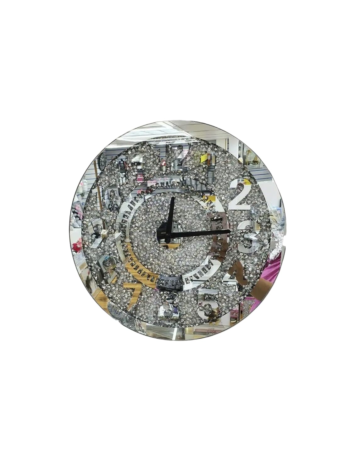 Amazing Gift Wall Clock Large Round Diamond Crystal Mirror Silent Quartz Non ticking Clock For Home Office Living Room Bedroom Decoration 40 CM