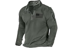 H HYFOL Men's USA Flag Graphic Pocket Pullover American Patriotic 1/4 Zip Stand Collar Long Sleeve Sweatshirts