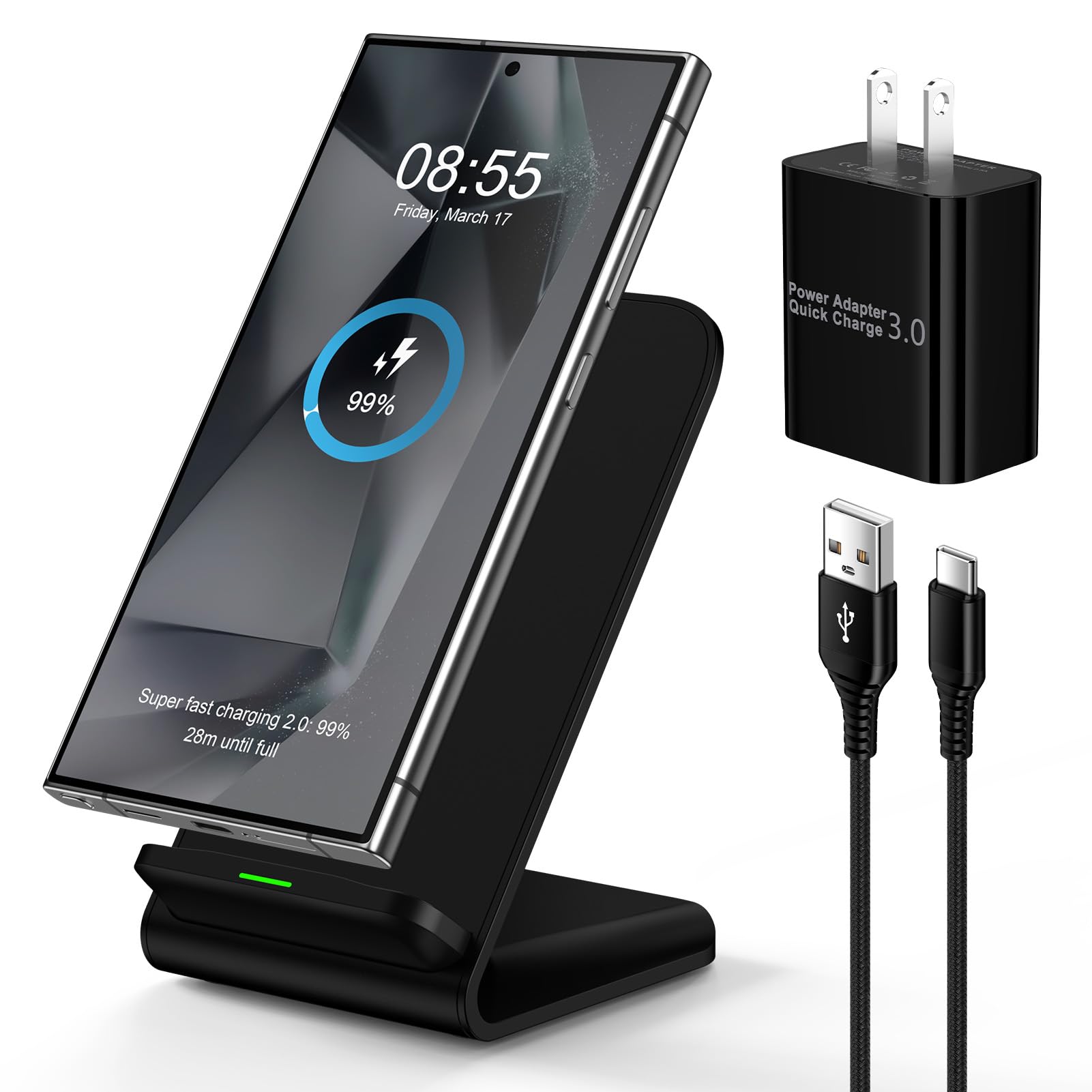 Photo 1 of 15W Samsung S24 FE Wireless Charger Fast Charging Stand for Galaxy S25 Ultra S24 S23 S22 S21 Z Fold6, for Motorola Wireless Desk Phone Charging Station with QC Adapter for Edge/razr+/Moto G Power 2025