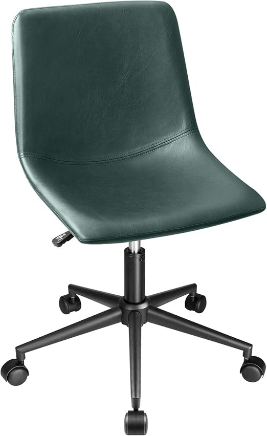 Amazon Com Homall Mid Back Task Chair Brown Leather Computer Office Chair Low Back Adjustable Swivel Vanity Chair Modern Armless Ribbed Conference Chair Green Kitchen Dining