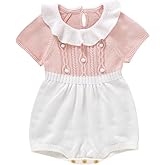 Neiwech Baby Girl Romper Ruffle Neck Short Sleeve Pompoms Knit Rompers Newborn Infant Jumpsuit Summer Outfits Clothes