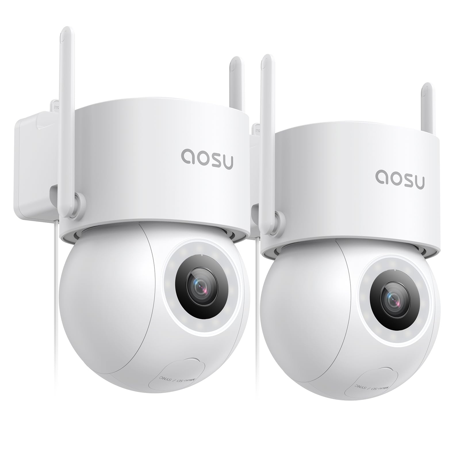 AOSU 2PACK 3K 5MP Outdoor Camera, Outdoor Security Camera Wired with 400Lm Spotlight Full Color Night Vision, 360°PTZ Best CCTV, Surveillance 24/7 Recording Vehicle Security and Protection Spot Cruise
