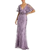 Vintage Lilac Flutter Sleeve Evening Gown by Mac Duggal
