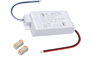 MujHoJm Mini 24V LED Power Supply 36W 1.5A, LED Driver 110V AC to 24V DC for LED Strip Lights, Under Cabinet Lighting and Ind