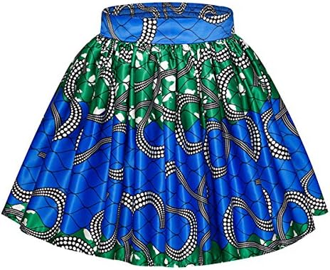 Sherry Skirts Women High Waist Short Skirts Loose Above Knee Umbrella Skirt Pleated Printing Miniskirt (Green,M)