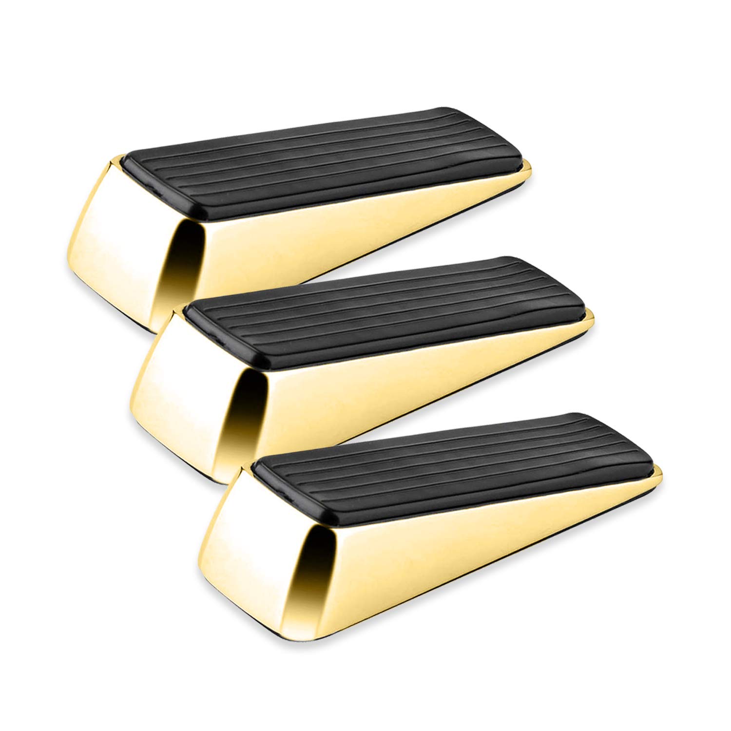 XFORT® 3 Pack Door Wedge Polished Brass, Heavy Duty Door Jammer, Non-Slip Solid Rubber Grip with Anti-Scratch Surface Door Stopper, Ideal Buffer for Securing Any Internal Door for Your Rooms.