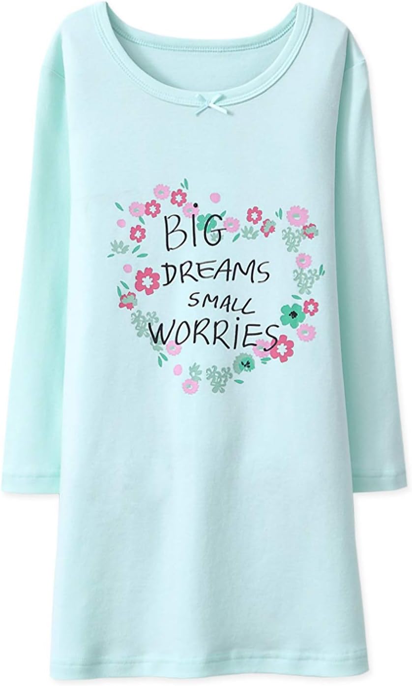 BLOMDE Girls' Floral Nightgown Flower Printing Sleepwear Cotton Sleep Shirts for 3-12 Years