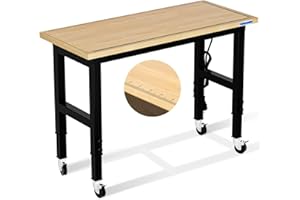LARBANKE Adjustable 48" Workbench,Multiple Height Adjustments Workstation,Workbench with Scale,Power Plate and Wheels,for Home,Garage,Office,Holds up to 2000 Lbs