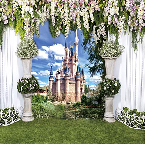 LTLYH 8x8Ft Colorful Flowers White Lace Curtain Wedding Ceremony Love Castle Background Theme Seamless Backdrop Studio Prop A-010
