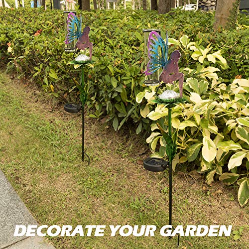 LeiDrail Rain Gauge Outdoor Solar Powered Garden LED Lights 5 Inch Capacity Fairy Decorative Metal Stake Waterproof Large Glass Large Tube for Yard Lawn Pathway