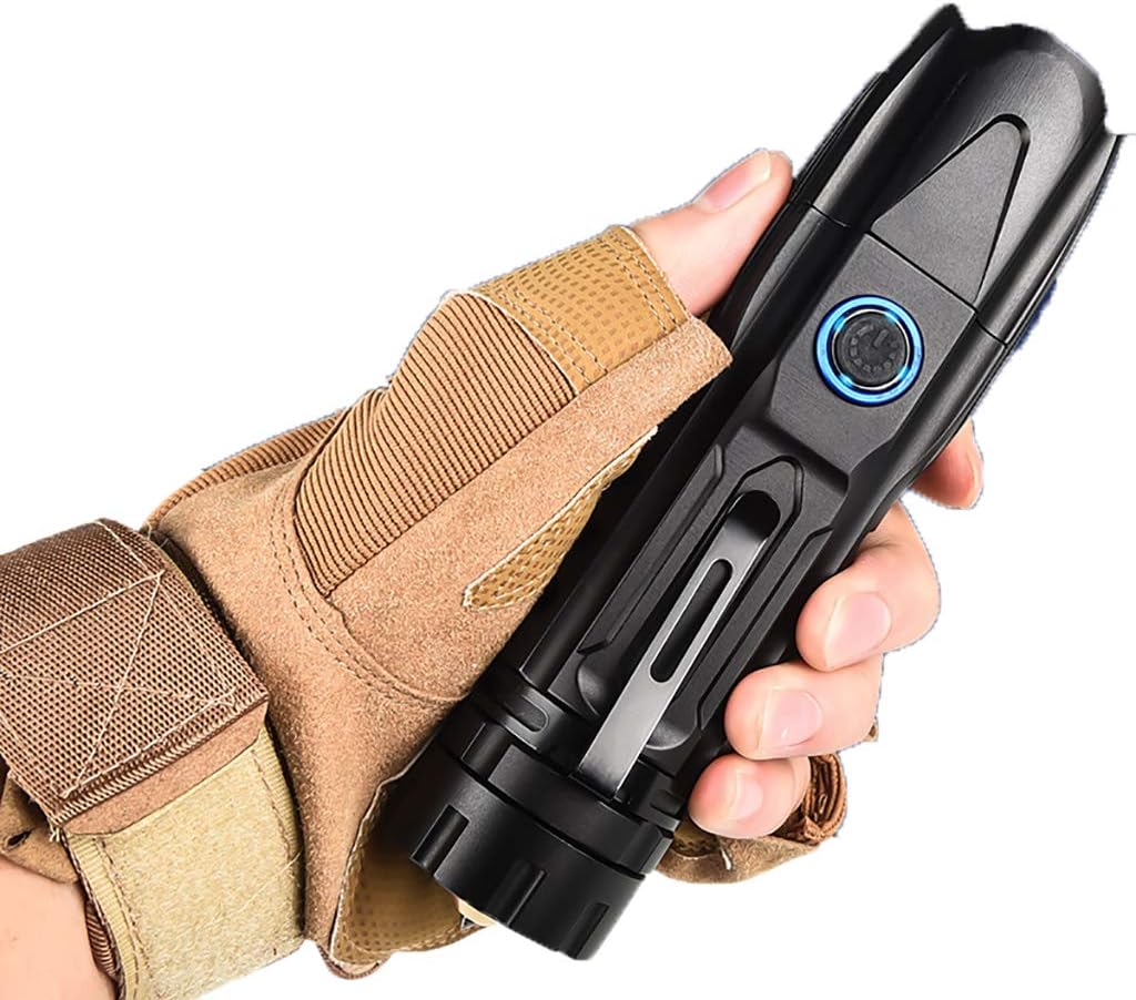 LED Flashlight with XHP90 Lamp,Bead Tactical Torch Chip Control IPX6 Waterproof, 4 Mode Lighting, Zoomable Flashlight for Home, Camping, Hiking, Emergency