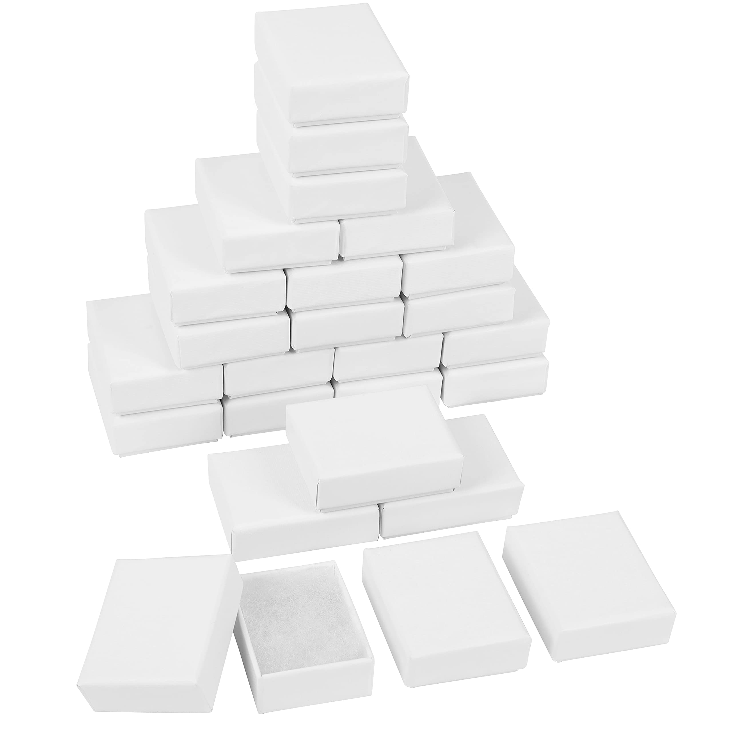 Belle Vous White Kraft Cardboard Paper Jewellery Gift Boxes (25 Pack) - L5.7x W4.5 x H2.1cm/ 2.24 x 1.77 x 0.83 inches - Cotton Filled Jewelry Display Box Set - Necklaces, Earrings, Bracelets & Rings