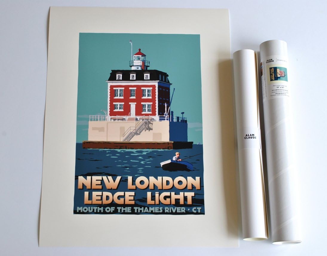New London Ledge Light, Connecticut Print (18x24 Lighthouse Travel Poster, Wall Decor Art)