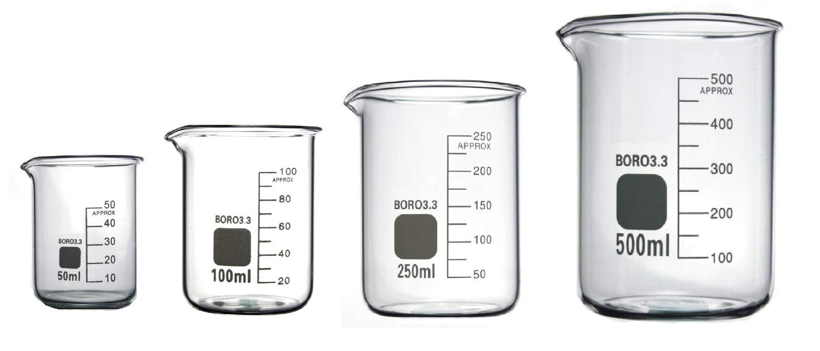 Rocwing Boro 3.3 Glass Graduated Measuring Beaker for Lab or Kitchen (50ml+100ml+250ml+500ml)