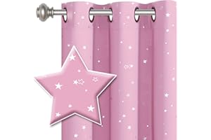 H.VERSAILTEX Blackout Star Curtains for Kids Room Boys Girls Twinkle Silver Stars Thermal Insulated Cute Thick Soft Curtain Drapes, Grommet Top, 1 Panel, 52" W x 63" L, Pink