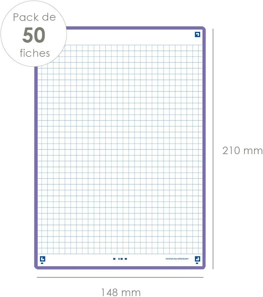 Oxford Revision 2.0 Pack of 50 Cards A5 Size (14.8 x 21 cm) Small Squares on Both Sides and Purple Frame - Image 4
