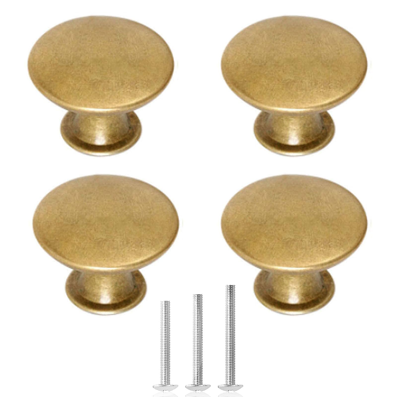 ShipeeKin 4X Oil Rubbed Yellow Bronze Door Knobs Round Cabinet Hardware Vintage Dresser Drawer Knob 30mm for Kitchen Closet Chest Bathroom Furniture etc
