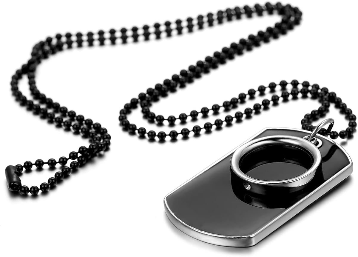 JewelryWe Army Style Circle Ring Pendant Mens Dog Tag Necklace, 27.5 inch Chain - Free Customized Engraving