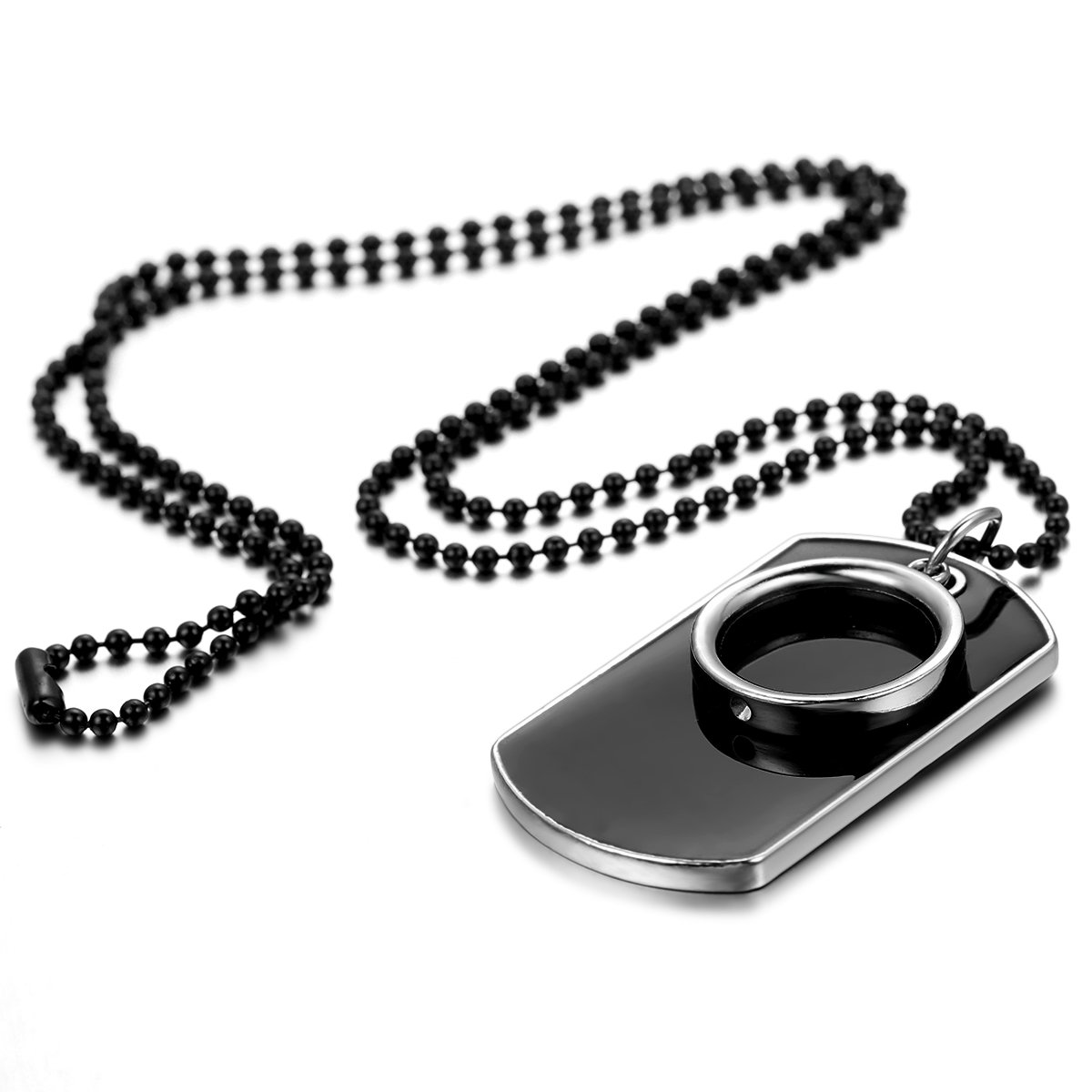 JewelryWe Army Style Circle Ring Pendant Mens Dog Tag Necklace, 27.5 inch Chain - Free Customized Engraving